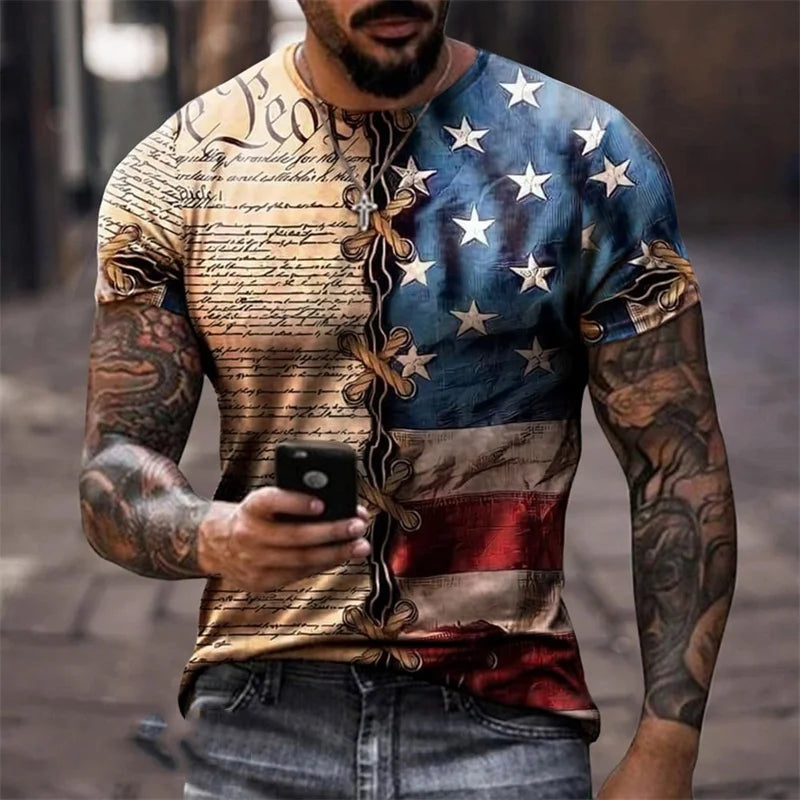USA American Flag Short Sleeve Men's Summer T-shirt