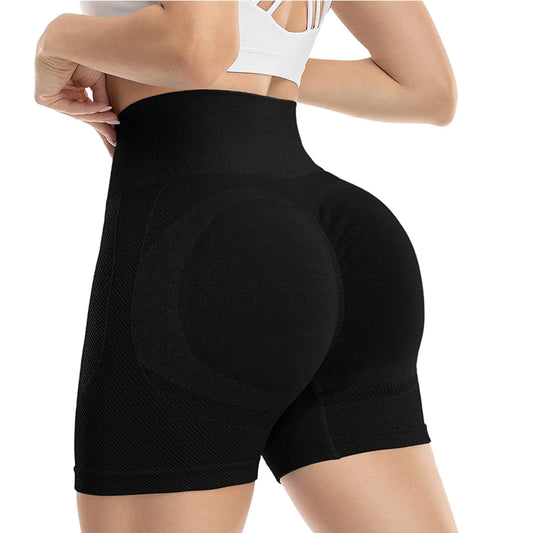women's high waist seamless black sports shorts back view