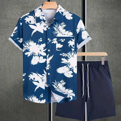 Men's -2Pieces Lapel Button-Down Short-Sleeve Shirt