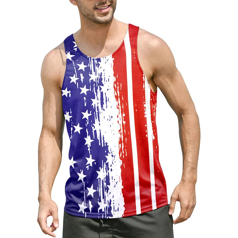 Men's summer graphic tank top with American flag design, casual and comfortable tank for warm weather