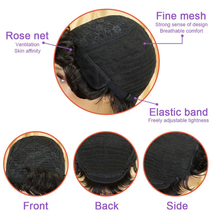 Short curly pixie Remy human hair wig with natural-looking hairline and breathable cap
