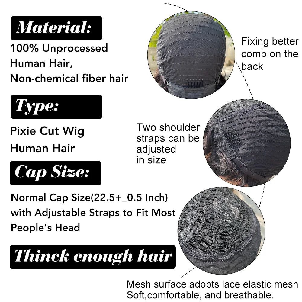 Short Human Hair Wigs for Black Women Pixie Cut Wig Human Hair Wig Glueless Wigs for Women Short Pixie Straight Human Hair Wigs